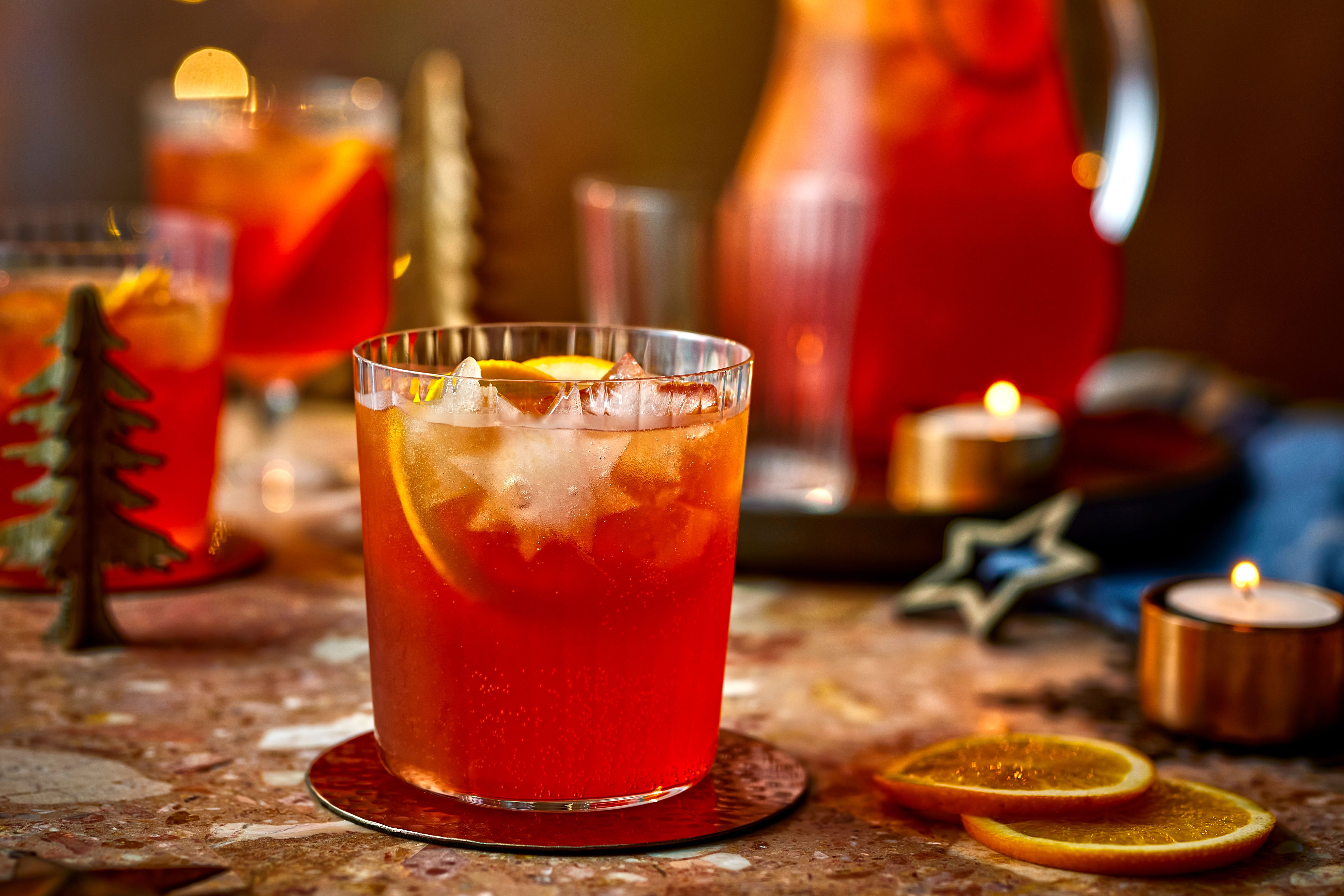 Glass of festive rum & ginger punch