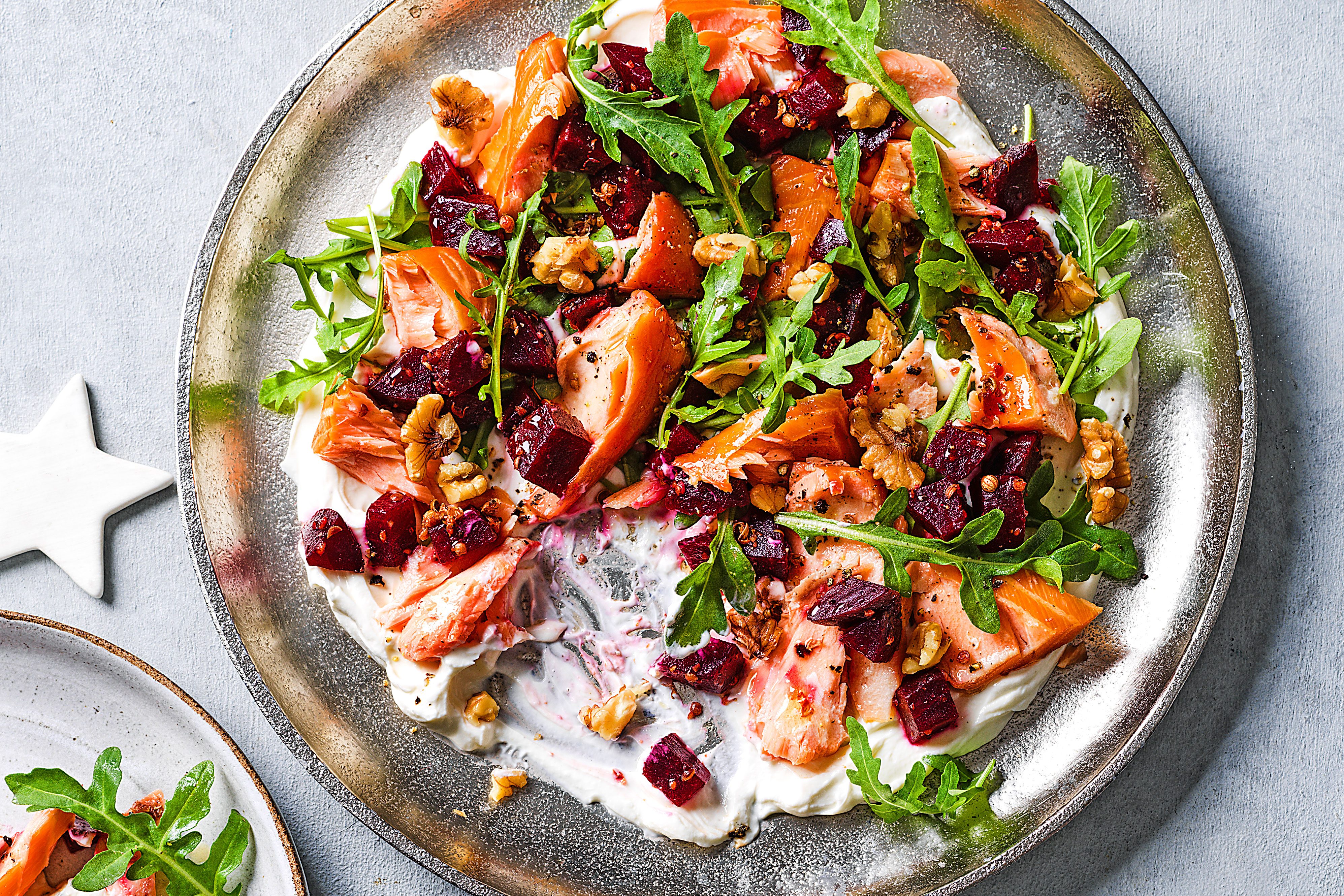 Hot-smoked salmon & beetroot platter