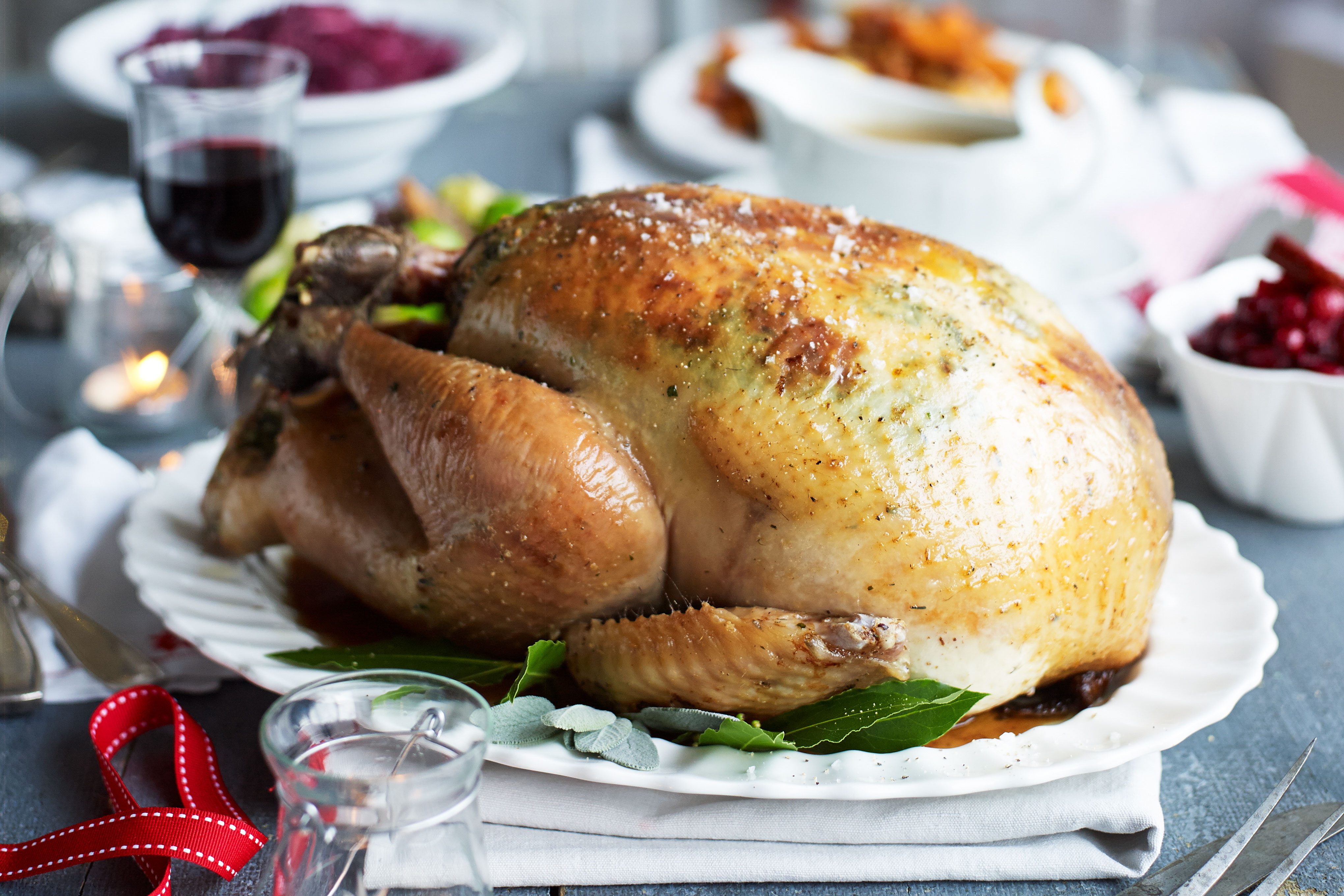 Lemon & herb basted simple turkey Roast turkey on a platter