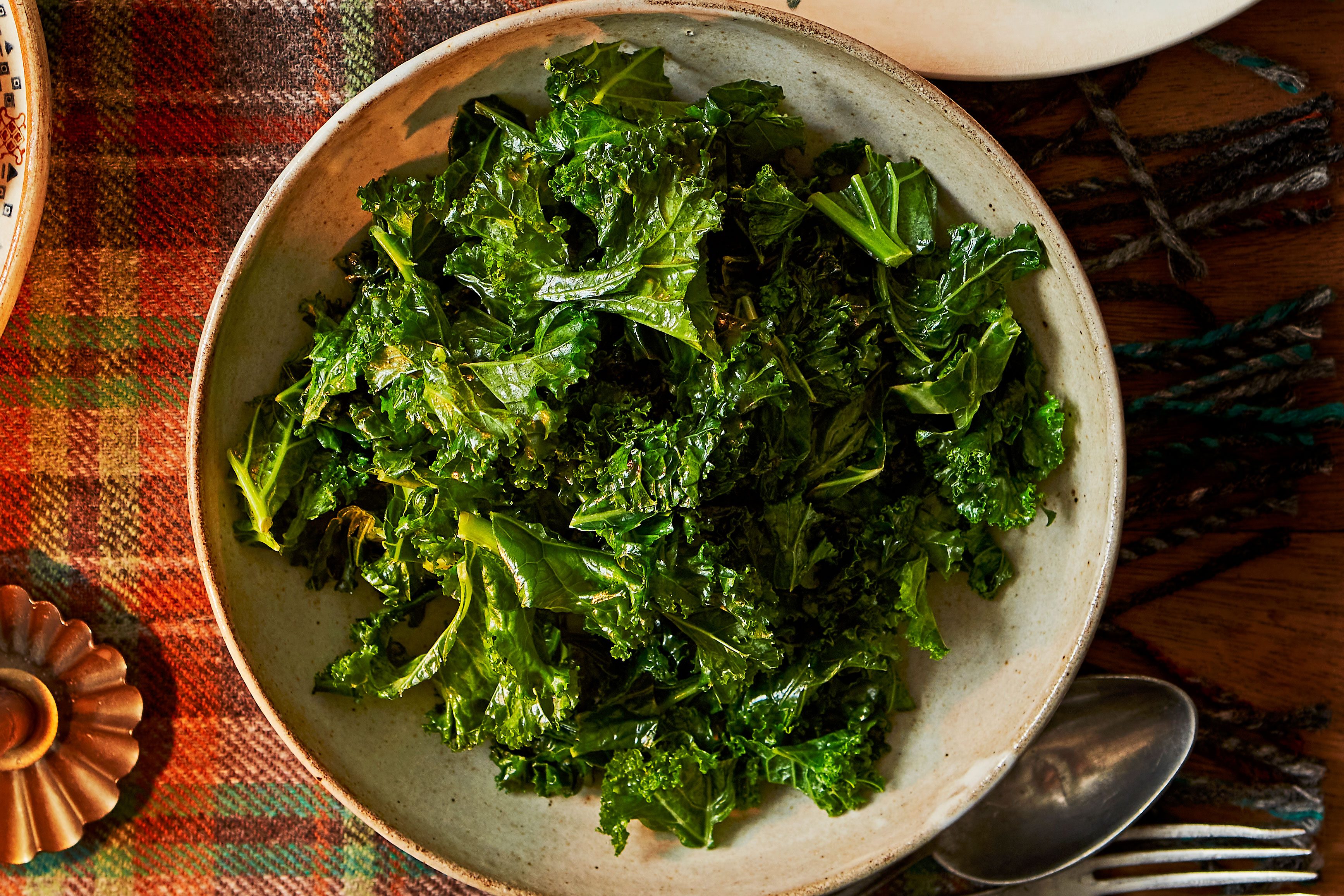 Bowl of pan fried kale