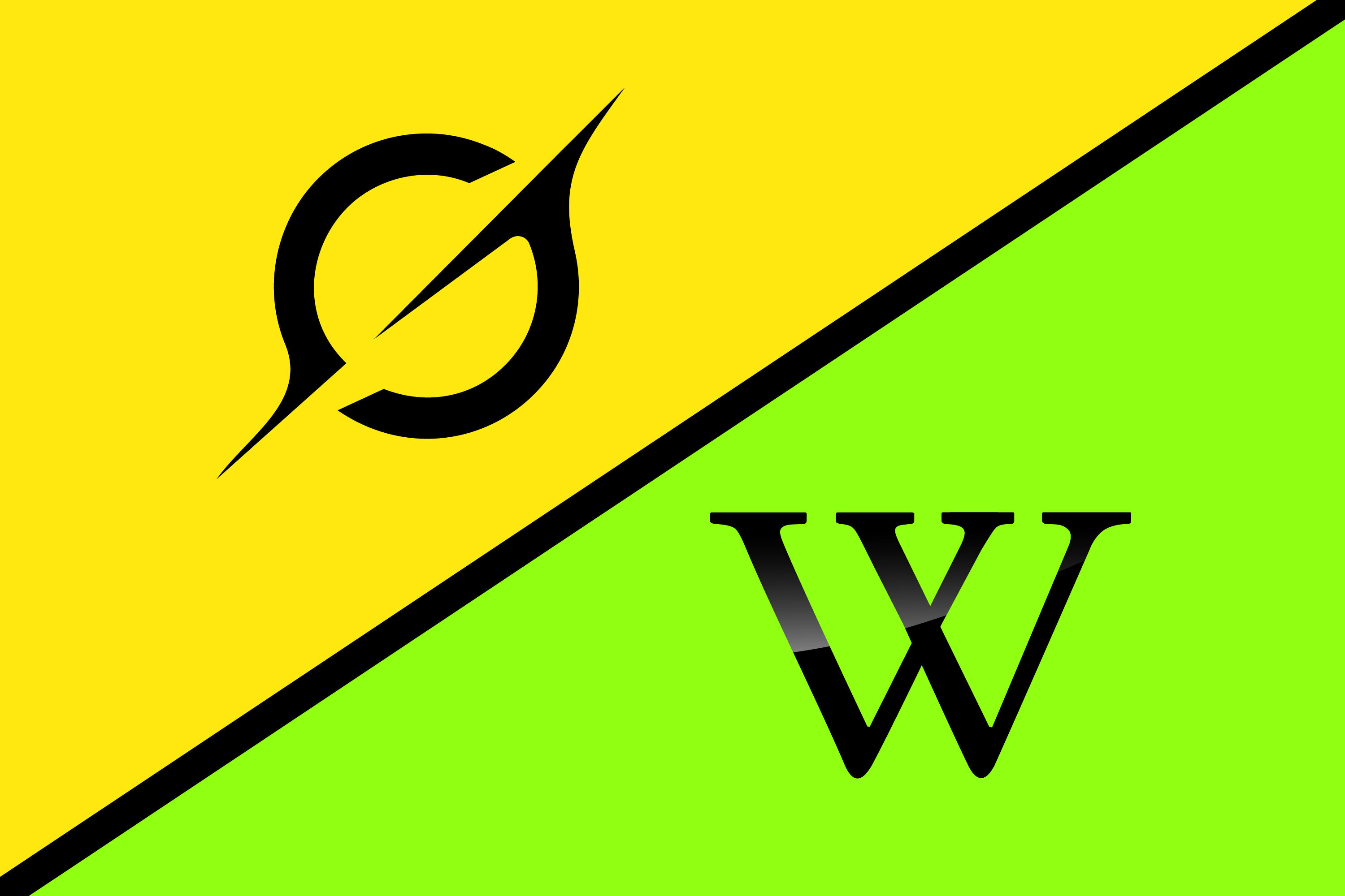 Grok logo on yellow background and Wikipedia logo on green background.