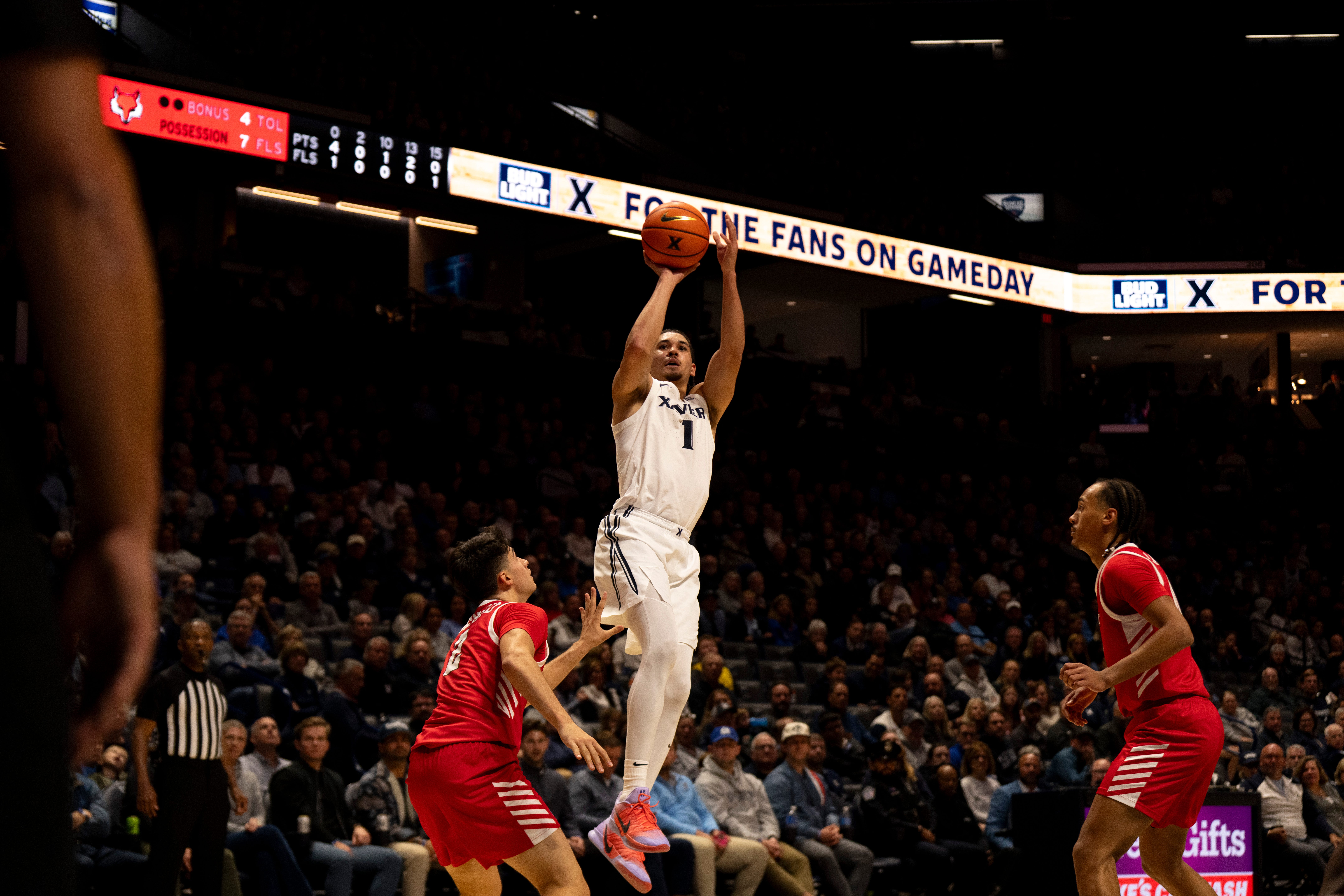 Guard Malik Messina-Moore (1) led Xavier with 16 points against Marist.