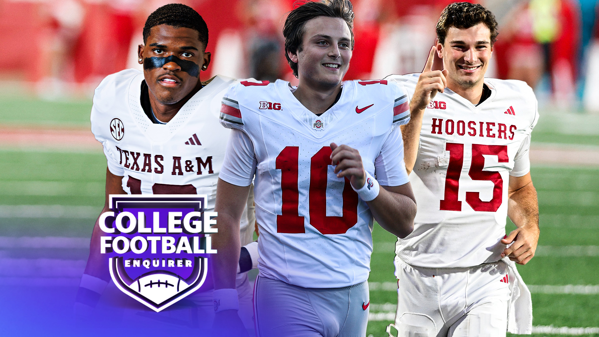Ohio State's Julian Sayin, Texas A&M's Marcel Reed & Indiana's Fernando Mendoza
Photo by Steph Chambers/Getty Images
Photo by G Fiume/Getty Images
Photo by Wesley Hitt/Getty Images
Photo by John Fisher/Getty Images