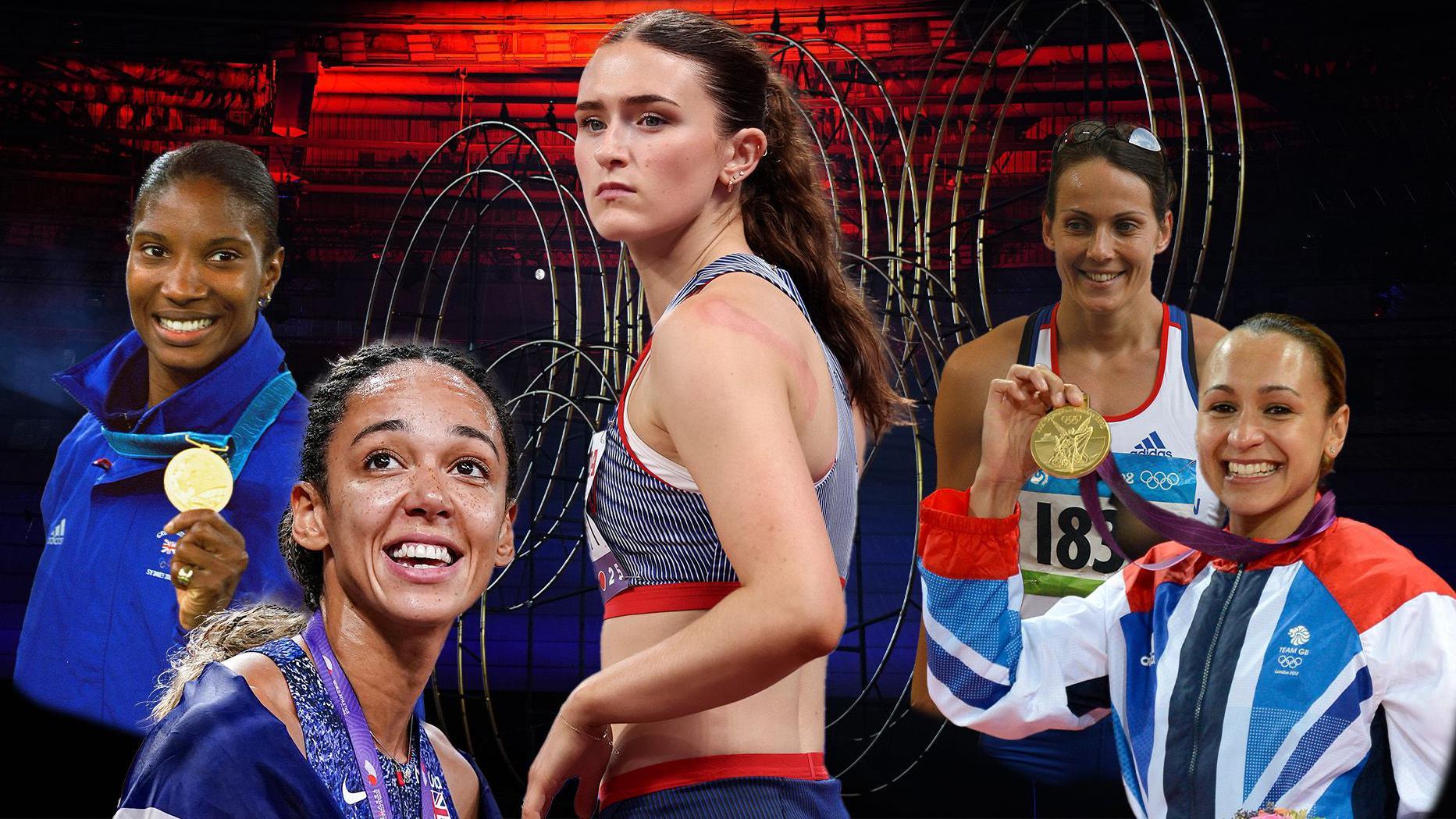 Denise Lewis, Katarina Johnson-Thompson, Abigail Pawlett, Kelly Sotherton and Jessica Ennis-Hill
