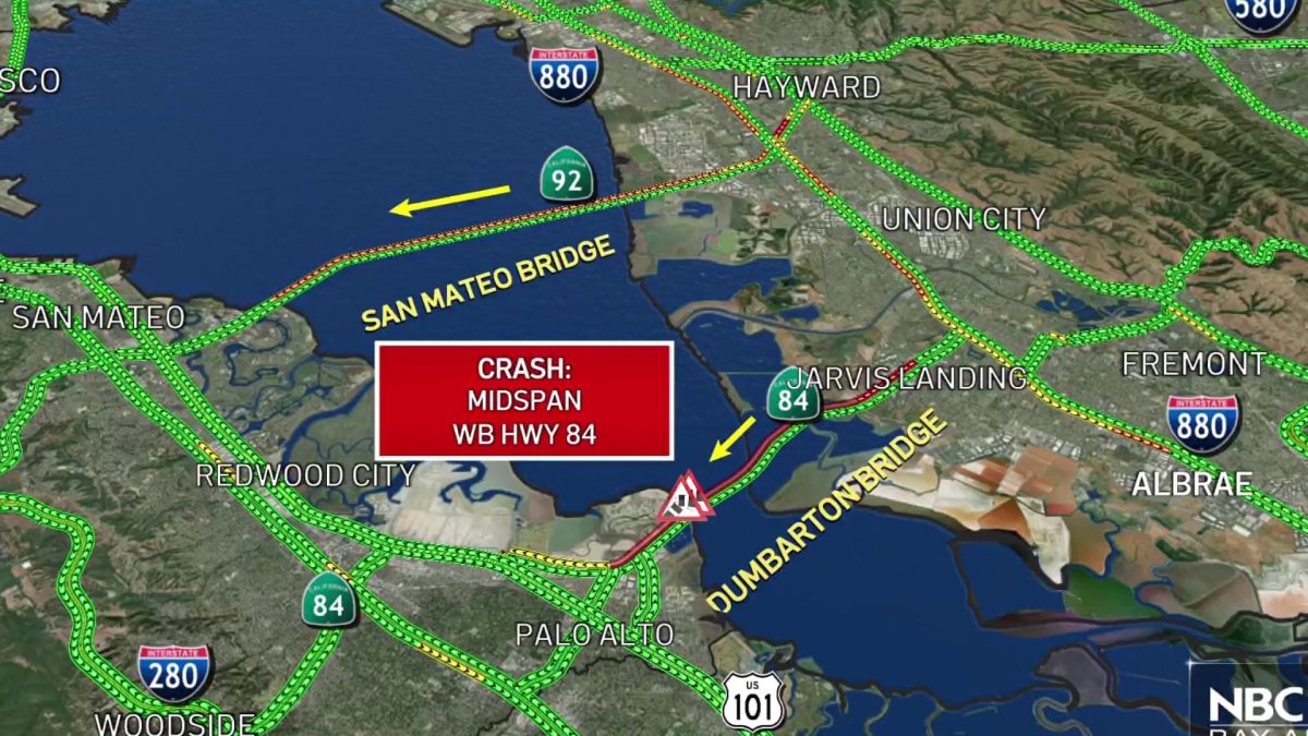 Dumbarton Bridge Westbound Lanes Reopen After 2-Vehicle Crash Disrupts Traffic