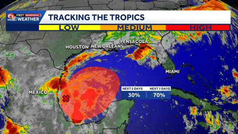 Gulf Coast Tropical Risk: 70% Development Probability for Disturbance in Southern Gulf